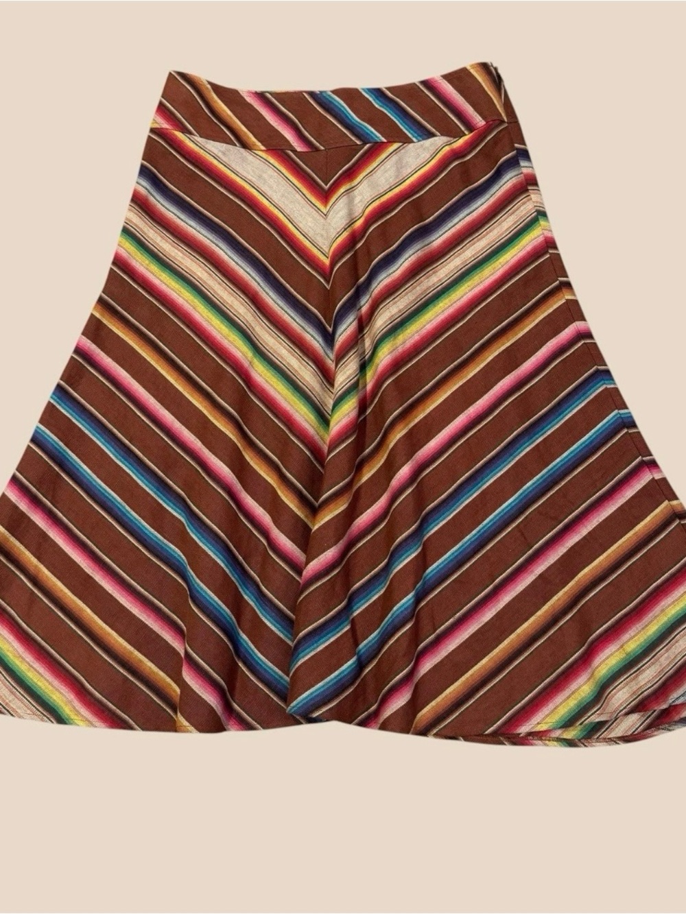 Lauren Ralph Lauren Linen Midi Skirt 12 Serape Southwestern A-Line Striped Multi